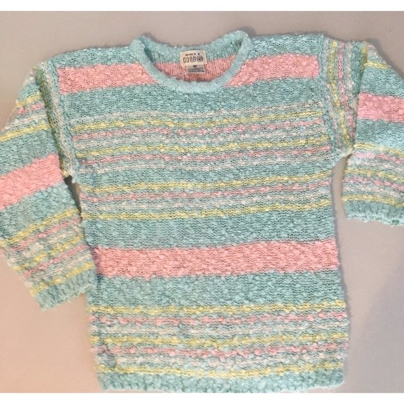 Vintage 80s 90s Pastel Nubby Striped Sweater, Soft Girl Pastel Sweater, VSCO - Picture 7 of 10